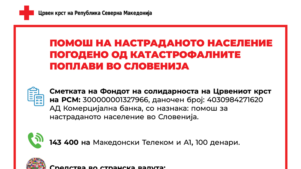 Помош на настраданото население погодено од катастрофалните поплави во Словенија